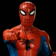 A statue of the 1960s cartoon Spider-Man points accusingly at the viewer.